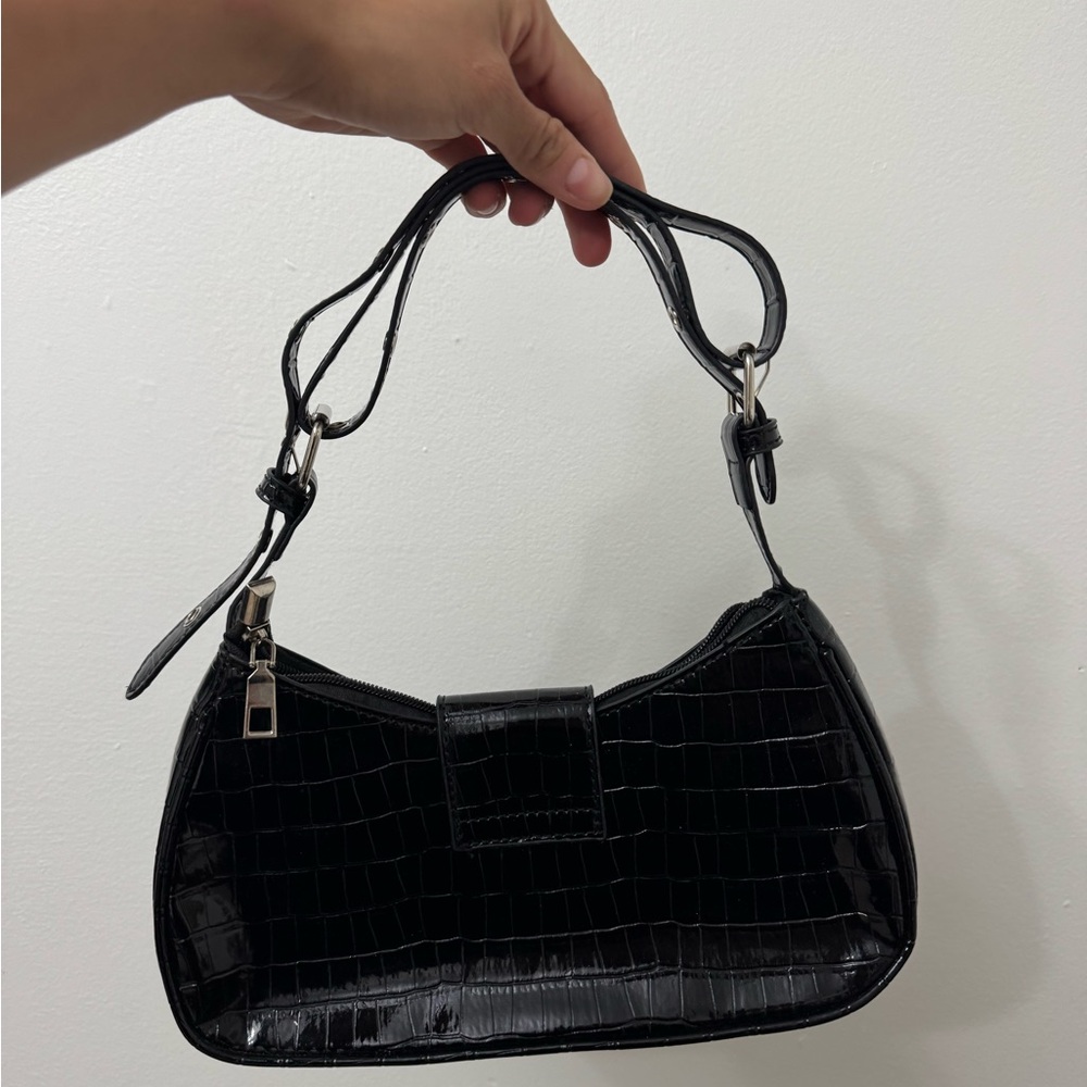 Jaded London Black Croc-Embossed Shoulder Bag - Picture 3 of 3